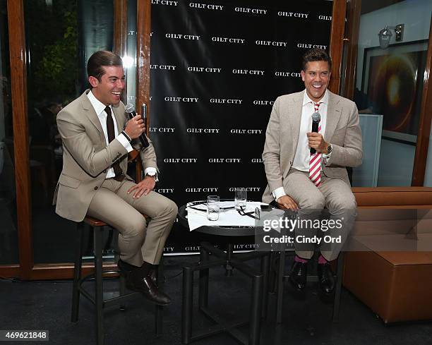 Personalities Fredrik Eklund and Luis D. Ortiz speak during the Gilt City celebration of Eklund's new book "The Sell: The Secrets Of Selling Anything...