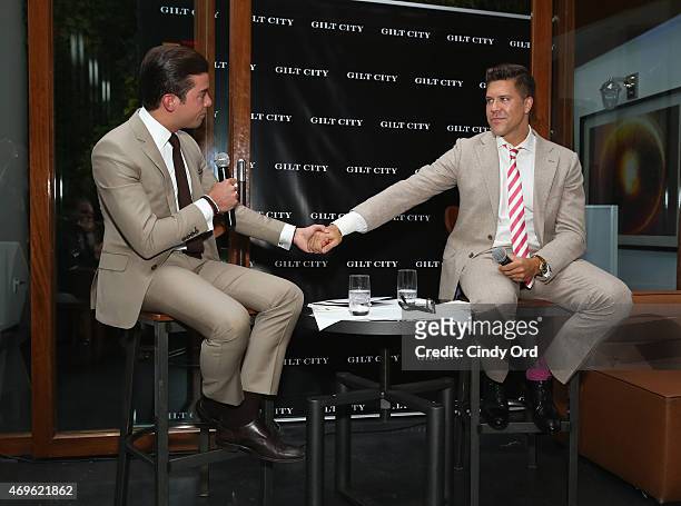 Personalities Fredrik Eklund and Luis D. Ortiz speak during the Gilt City celebration of Eklund's new book "The Sell: The Secrets Of Selling Anything...