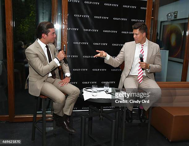 Personalities Fredrik Eklund and Luis D. Ortiz speak during the Gilt City celebration of Eklund's new book "The Sell: The Secrets Of Selling Anything...