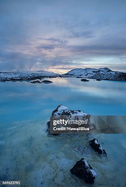 three rocks - blue lagoon iceland stock-fotos und bilder