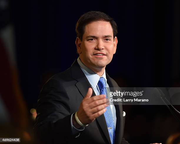 Senator Marco Rubio announces his candidacy for the Republican presidential nomination at The Freedom Tower on April 13, 2015 in Miami, Florida.