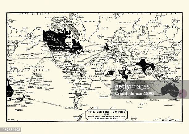 illustrazioni stock, clip art, cartoni animati e icone di tendenza di mappa di impero britannico nel 1897 - impero britannico