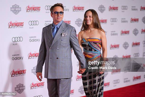 Actor Robert Downey Jr. And producer/wife Susan Downey attends the premiere of Marvel's "Avengers: Age Of Ultron" at Dolby Theatre on April 13, 2015...