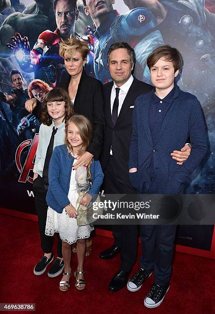 Sunrise Coigney, actor Mark Ruffalo, Keen Ruffalo Bella Noche and Odette Ruffalo attend the premiere of Marvel's "Avengers: Age Of Ultron" at Dolby...