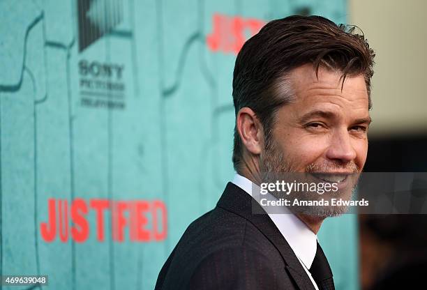 Actor Timothy Olyphant arrives at FX's "Justified" series finale premiere at the Montalban Theater on April 13, 2015 in Hollywood, California.