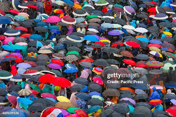 Rainy day during the Easter in St. Peter's Square in Vatican City while Pope Francis held a Holy Mass to celebrate and blesses the faithful during...