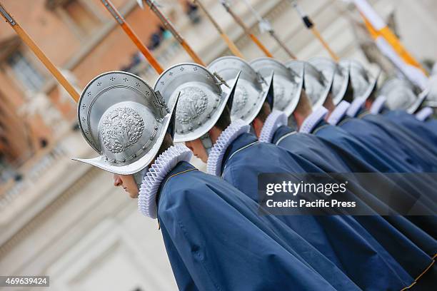 The Military Corps parade during the Holy Mass in St. Peter's Square in Vatican City to celebrate the traditional 'Urbi et Orbi' of Easter. During...