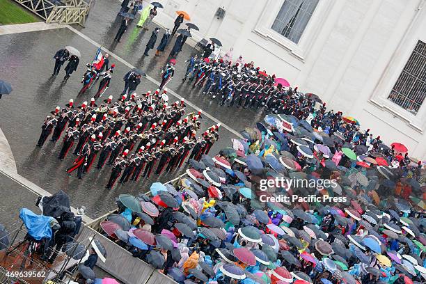 The Military Corps parade during the Holy Mass in St. Peter's Square in Vatican City to celebrate the traditional 'Urbi et Orbi' of Easter. During...