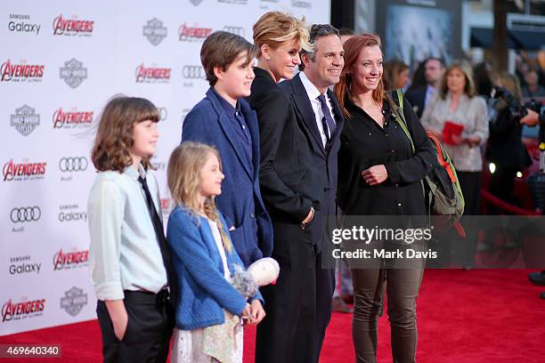 Sunrise Coigney, actor Mark Ruffalo, Keen Ruffalo, Bella Noche and Odette Ruffalo attends the premiere of Marvel's "Avengers: Age Of Ultron" at Dolby...