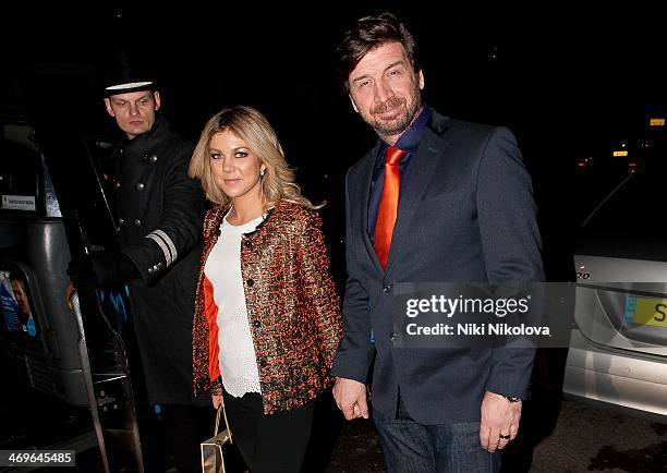 Nick Knowles and Jessica Knowles are seen leaving Claridge's hotel, Mayfair on February 15, 2014 in London, England.