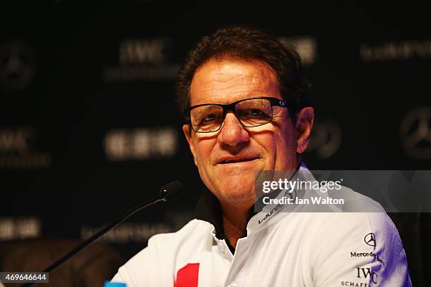 Laureus World Sports Ambassador Fabio Capello speaks during a Goals For The Future for Football debate at the Shanghai Grand Theatre prior to the...