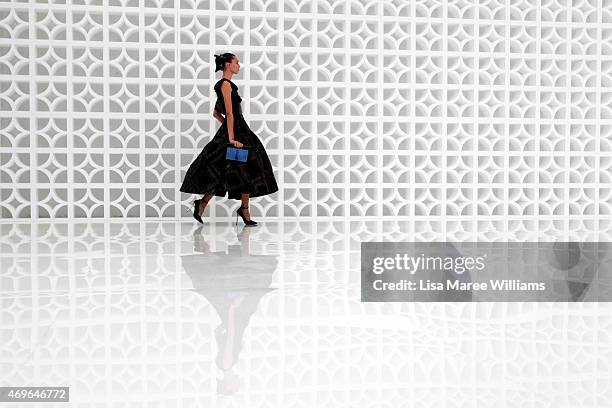 Model walks the runway during the Maticevski show at Mercedes-Benz Fashion Week Australia 2015 at Bay 25, Carriageworks on April 14, 2015 in Sydney,...