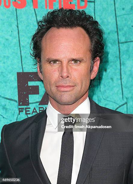 Actor Walton Goggins attends the premiere of FX's 'Justified' series finale at ArcLight Cinemas Cinerama Dome on April 13, 2015 in Hollywood,...
