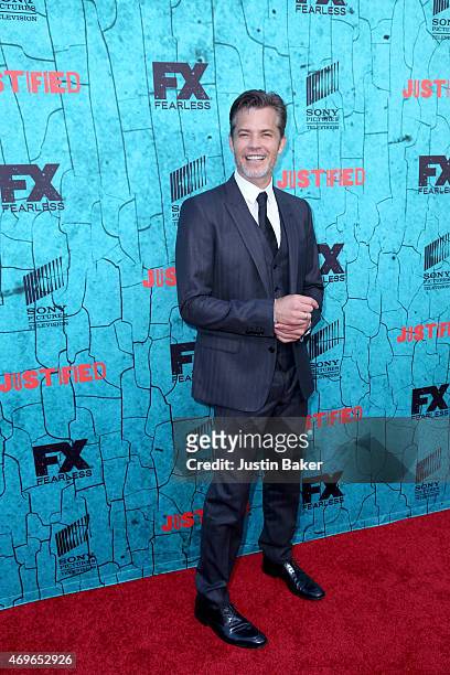 Actor Timothy Olyphant attends the premiere of FX's "Justified" series finale at Ricardo Montalban Theater on April 13, 2015 in Hollywood, California.