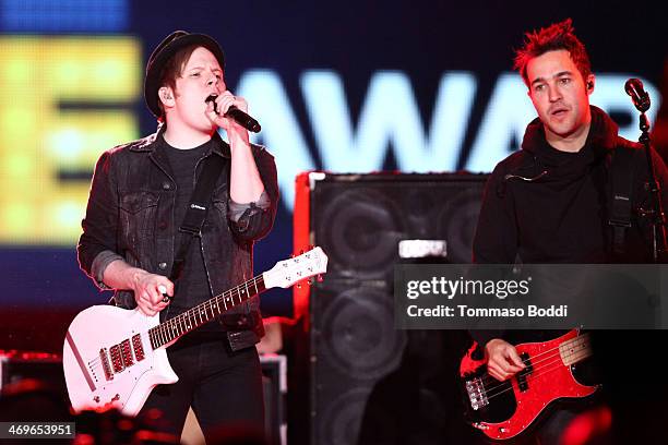 Musicians Patrick Stump and Pete Wentz of Fall Out Boy perform onstage during the 4th Annual Cartoon Network Hall Of Game Awards held at the Barker...