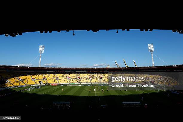 General view of Westpac Stadium during the round 19 A-League match between Wellington Phoenix and Melbourne Heart at Westpac Stadium on February 16,...