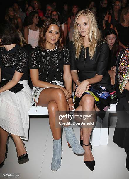 Christine Centenera and Gemma Ward sit front row at the Jayson Brunsdon show at Mercedes-Benz Fashion Week Australia 2015 at Carriageworks on April...