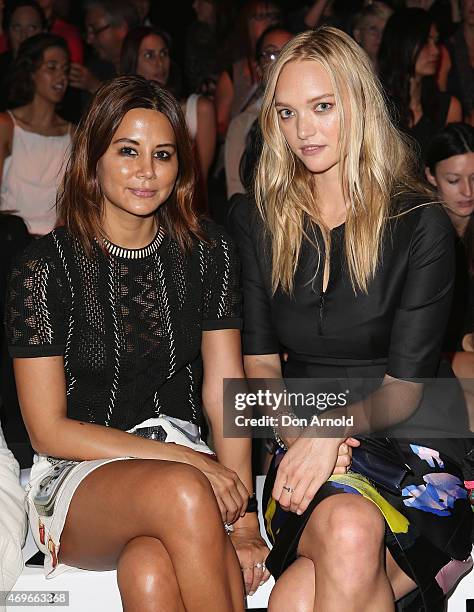 Christine Centenera and Gemma Ward sit front row at the Jayson Brunsdon show at Mercedes-Benz Fashion Week Australia 2015 at Carriageworks on April...