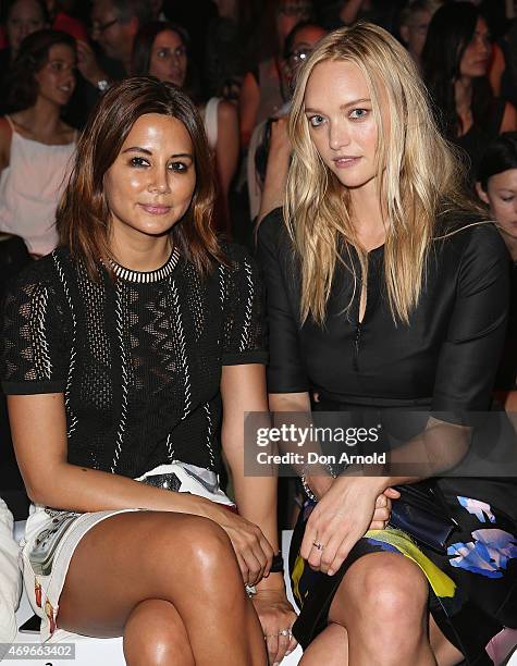 Christine Centenera and Gemma Ward sit front row at the Jayson Brunsdon show at Mercedes-Benz Fashion Week Australia 2015 at Carriageworks on April...