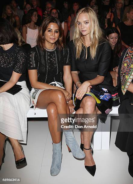 Christine Centenera and Gemma Ward sit front row at the Jayson Brunsdon show at Mercedes-Benz Fashion Week Australia 2015 at Carriageworks on April...