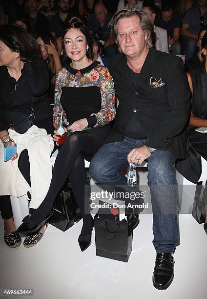 Leona Edmiston and Jeremy Ducker sit front row at the Jayson Brunsdon show at Mercedes-Benz Fashion Week Australia 2015 at Carriageworks on April 14,...