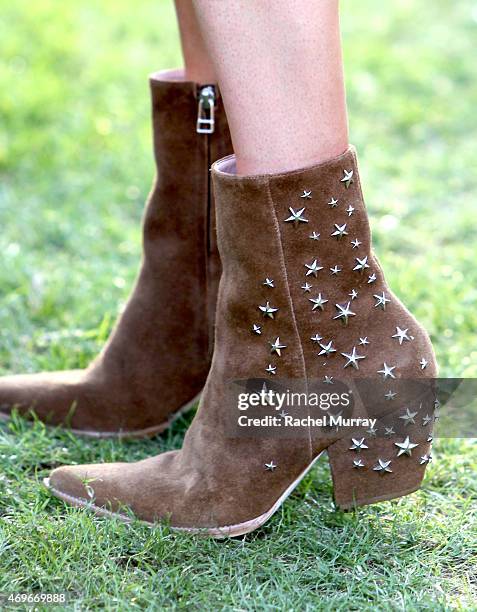 Detail image of Kate Bosworth's boots that she designed for her new shoe line Matisse, attends the 2015 Coachella Valley Music and Arts Festival -...