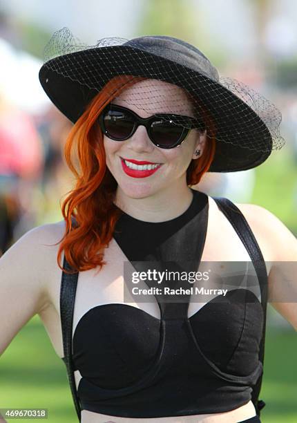 Music fan Marnika Weiss wearing Nasty Gal halter top and vintage hat attends the 2015 Coachella Valley Music and Arts Festival - Weekend 1 at The...