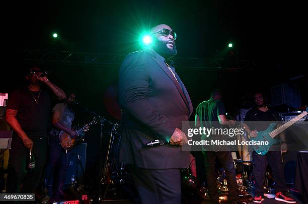 Rapper Rick Ross and The Roots perform at GQ & LeBron James NBA All Star Party Sponsored By Samsung Galaxy And Beats at Ogden Museum's Patrick F....