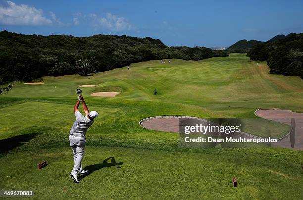 Mark Williams of South Africa hits his tee shot on the 3rd hole during Final Day of the Africa Open at East London Golf Club on February 16, 2014 in...