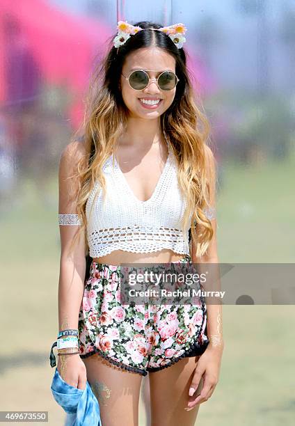 Rachel Vernez of Los Angeles wearing a crochet halter and accessories from Forever 21 during the Coachella Valley Music and Arts Festival - Weekend 1...