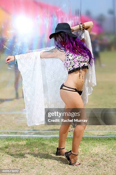 Music fan attends the 2015 Coachella Valley Music and Arts Festival - Weekend 1 at The Empire Polo Club on April 12, 2015 in Indio, California.