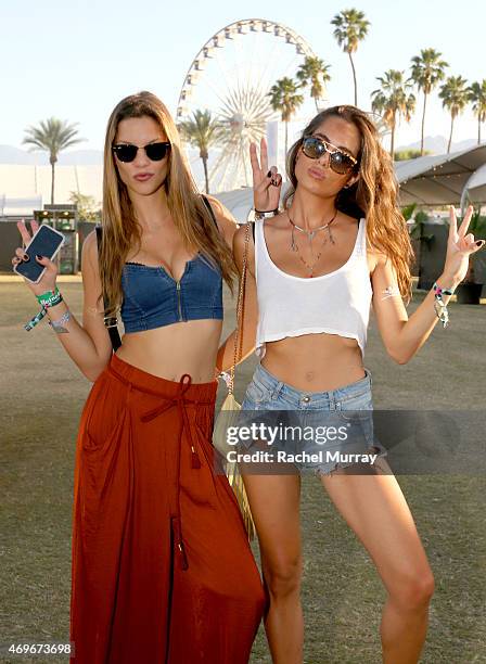 Pilar Martinez and Elena Gonzalez from Spain wearing ZARA attend the 2015 Coachella Valley Music and Arts Festival - Weekend 1 at The Empire Polo...