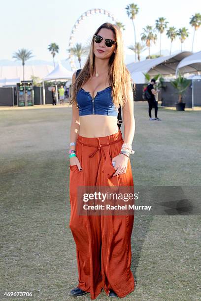 Pilar Martinez from Spain wearing ZARA attends the 2015 Coachella Valley Music and Arts Festival - Weekend 1 at The Empire Polo Club on April 11,...