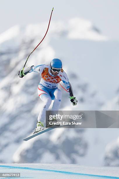 Georg Streitberger of Austria in action during the Alpine Skiing Men's Super-G on day 9 of the Sochi 2014 Winter Olympics at Rosa Khutor Alpine...