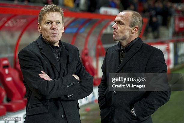 Coach Michel Jansen of FC Twente, assistant trainer Alfred Schreuder of FC Twente during the Dutch Eredivisie match between FC Twente and Vitesse...