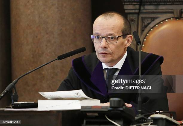 Judge Andreas Böhm is pictured at the first day of the so-called Aliyev murder trial on April 14 in Vienna, Austria, where two Khazak men are accused...