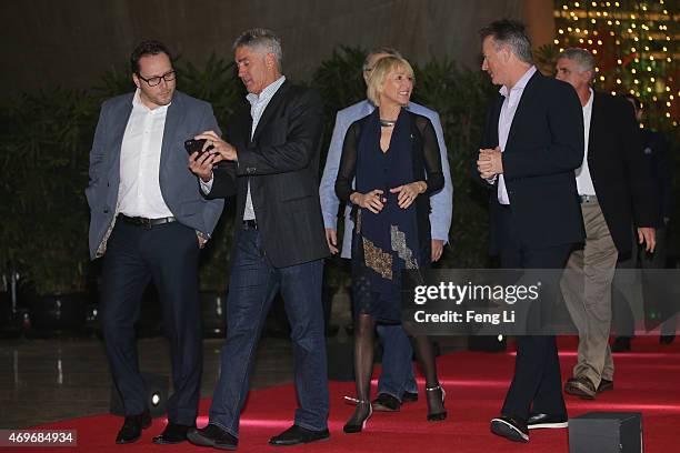 Laureus World Sports Academy member Steve Waugh and Mick Doohan arrive for the Laureus World Sports Awards 2015 Welcome Party at the Pearl Tower on...