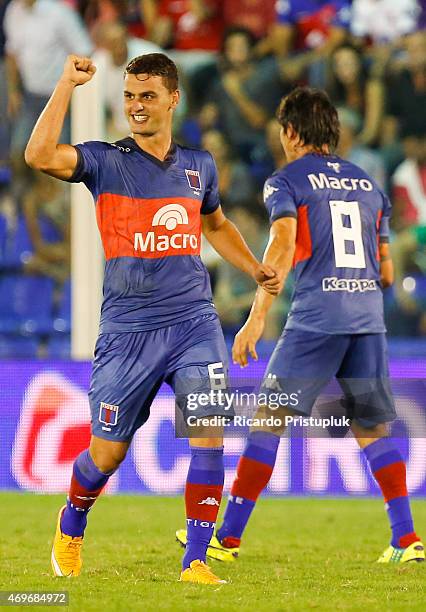 Leandro Gonzalez Pirez of Tigre celebrates after scoring the second goal of his team during a match between Tigre and Estudiantes as part of 9th...