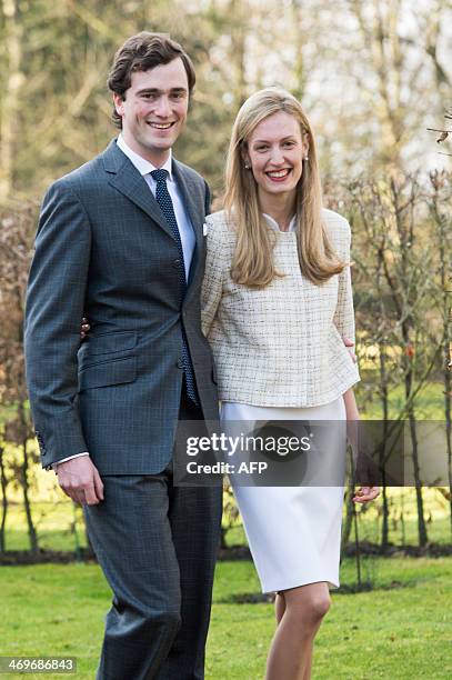 Prince Amedeo poses with his fiancee Elisabetta Rosboch von Wolkenstein on the day of their engagement in the Schonenberg residence , in Brussels, on...