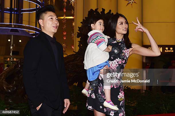 Laureus World Sports Academy member Li Xiaopeng with wife Angel and daughter Olivia arrive for the Laureus World Sports Awards 2015 Welcome Party at...