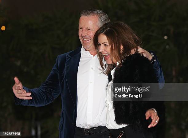 Laureus World Sports Academy member Sean Fitzpatrick and guest arrive for the Laureus World Sports Awards 2015 Welcome Party at the Pearl Tower on...