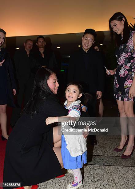 Laureus World Sports Academy member Li Xiaopeng with wife Angel and daughter Olivia arrive for the Laureus World Sports Awards 2015 Welcome Party at...