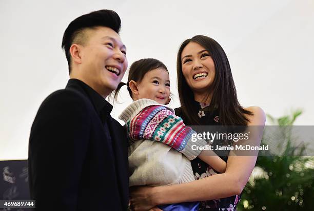 Laureus World Sports Academy member Li Xiaopeng with wife Angel and daughter Olivia arrive for the Laureus World Sports Awards 2015 Welcome Party at...