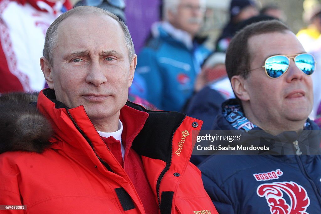 Russian President Vladimir Putin Watches Men's 4x10 K Cross-Country At the 2014 Winter Olympics,