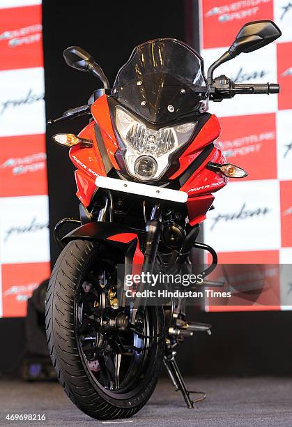 Pulsar AS 200 motorbike after its launch at Taj Palace on April 14, 2015 in New Delhi, India. The Pulsar AS 200 priced at Rs 91, 550 and the Pulsar...