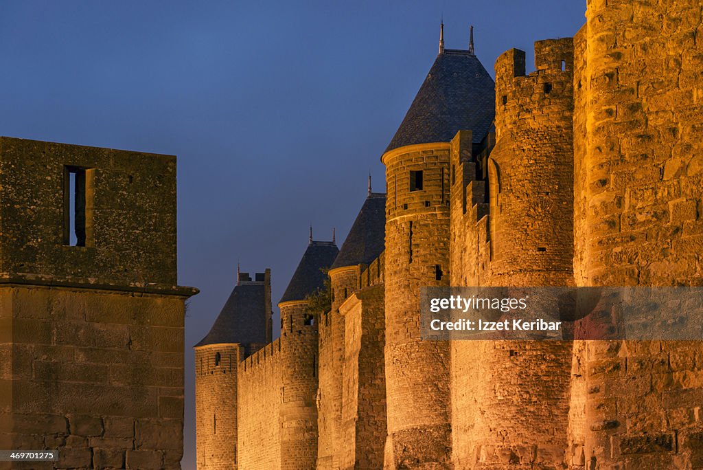 Medieval city of Carcassonne at blue hour