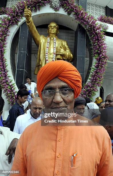 Swami Agnivesh pays tribute to Dr BR Ambedkar on his 124th birth anniversary at the birth place on April 14, 2015 in Mhow, India. Bhimrao Ramji...