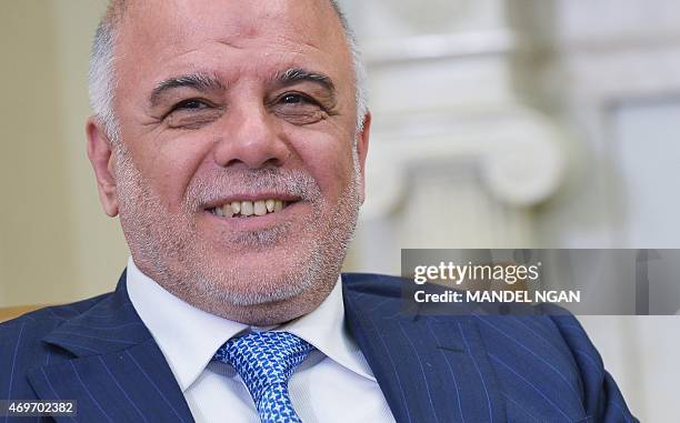 Iraqi Prime Minister Haider al-Abadi during a bilateral meeting with US President Barack Obama in the Oval Office of the White House on April 14,...