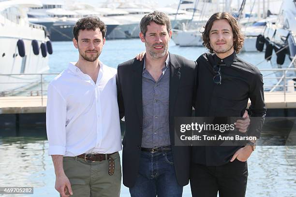 Alexander Vlahos, Jalil Lespert and George Blagden attend the 'Versailles' photocall as part of MIPTV 2015 on April 14, 2015 in Cannes, France.