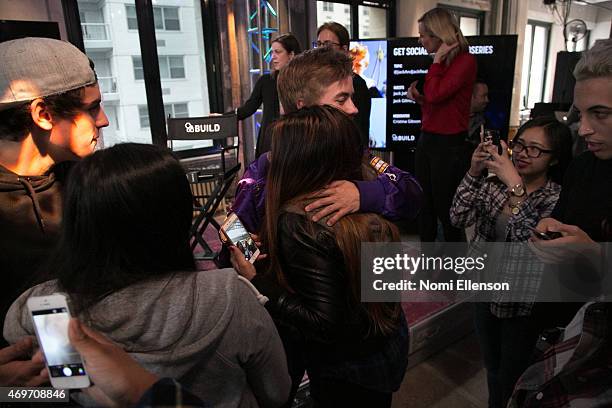 Jack Gilinsky and Jack Johnson at AOL Studios In New York on April 14, 2015 in New York City.